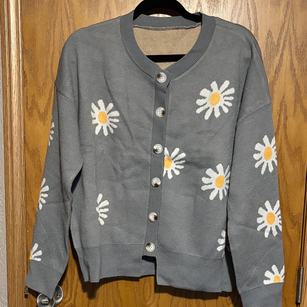 Charming Gray Daisy Cardigan